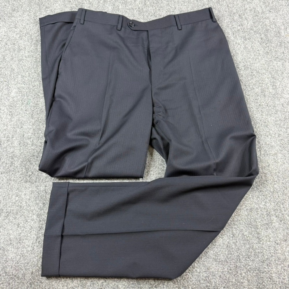Canali Dress Pants Mens 34x31 Charcoal Gray Wool Pinstripe Cuffed Made in Italy